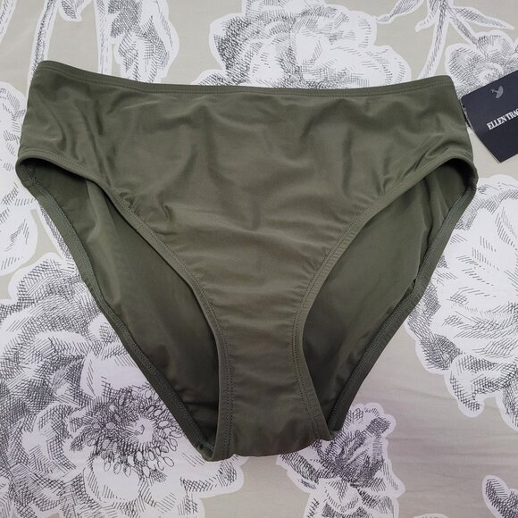 Ellen Tracy Hi Cut Full Coverage Olive Green Bikini Bottoms Size 10 NWT - Picture 1 of 8